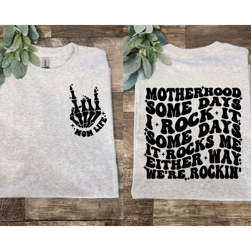 Mom shirt rocking motherhood humor popular retro cute retro wavy lettering